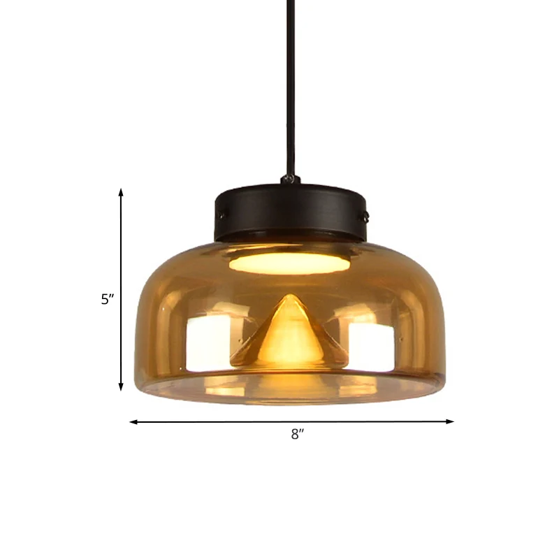 Nachtkastje LED-downlighting Postmoderne zwarte hanglamp met amberkleurige glazen kap Clearhalo
