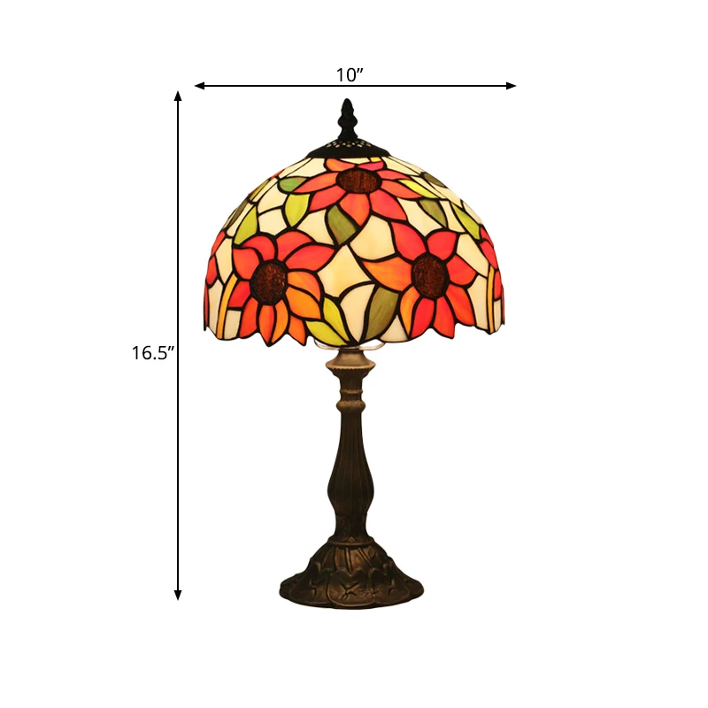 Nachtkastje met 1 kop, verlichting Victoriaans brons, nachtlampje met zonnebloemmotief en komvormige glazen kap Clearhalo
