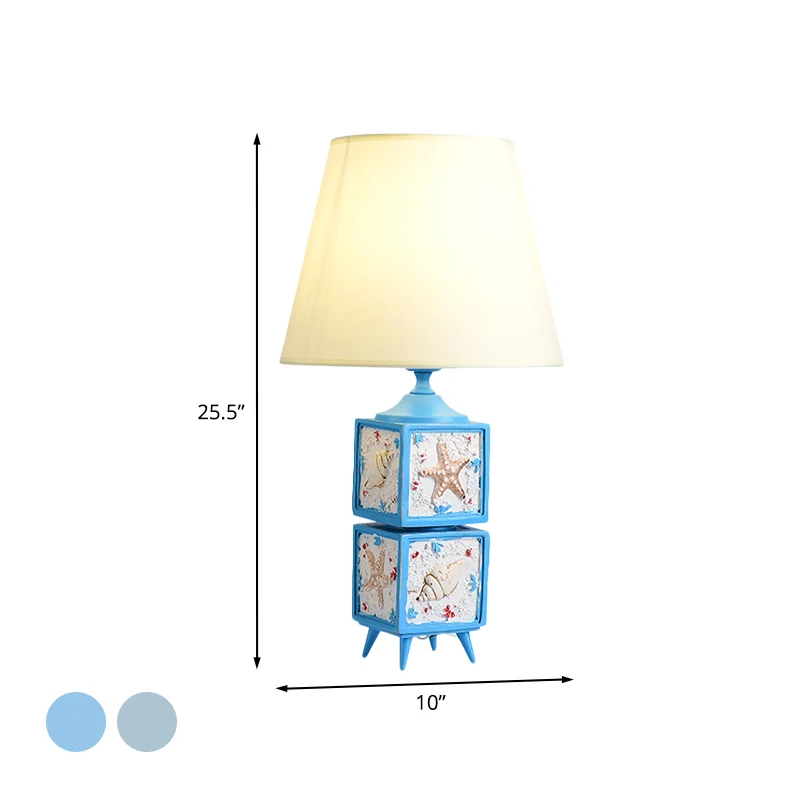 Nachtkastje met 2 kubussen, licht van hars mediterrane stijl, stoffen tafellamp voor een slaapkamer, hemelsblauw/waterblau...