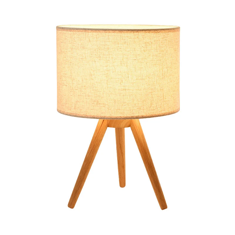 Nachtkastje met 1 lamp, moderne houten nachttafellamp met cilindervormige stoffen kap Clearhalo