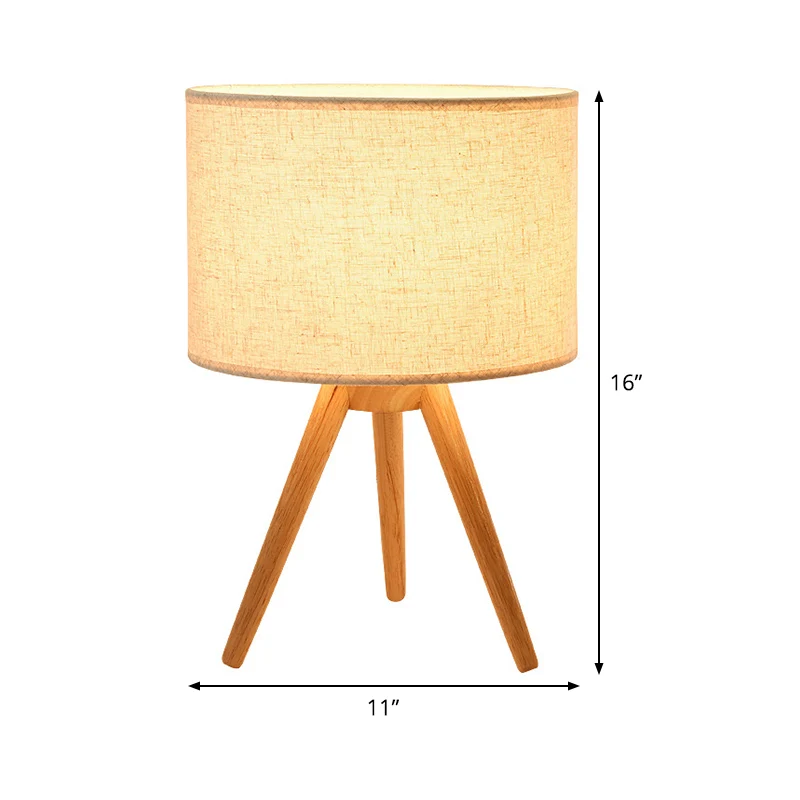 Nachtkastje met 1 lamp, moderne houten nachttafellamp met cilindervormige stoffen kap Clearhalo