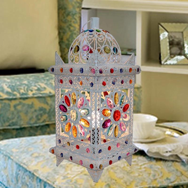 Nachtkastje met 1 lamp, vintage paviljoen, metalen nachtkastje, verlichting wit voor slaapkamer Clearhalo