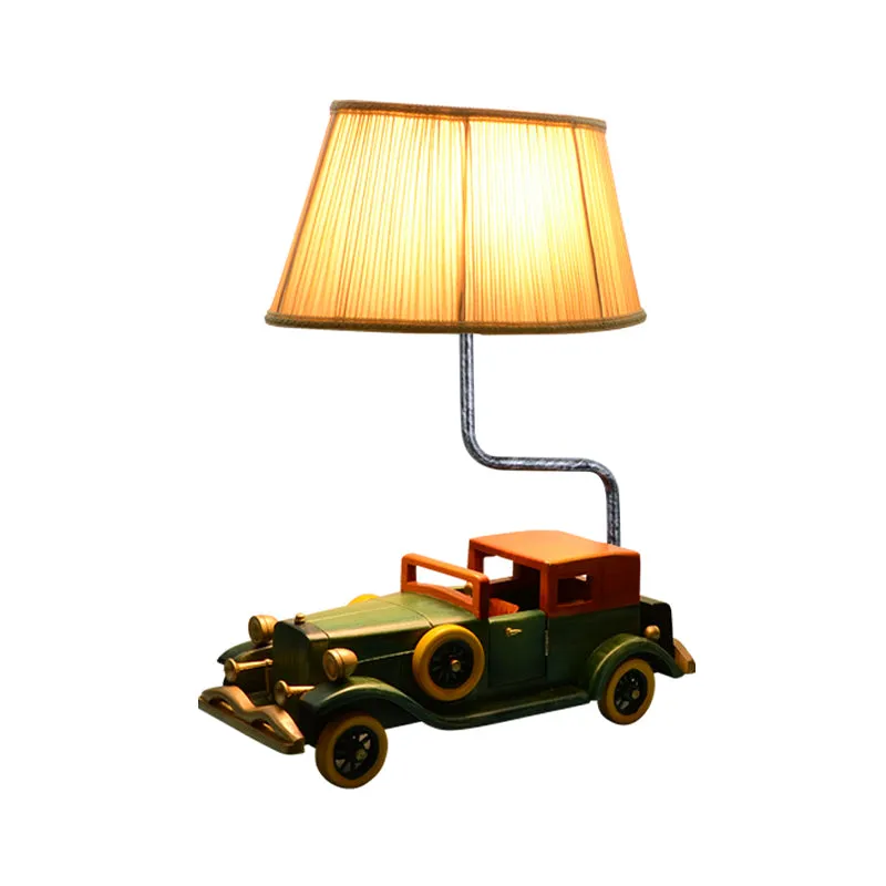 Nachtkastje van stof, trommel, kindernachtlampje, 1 lamp, blauw, nachtkastje met autovoetstuk voor jongensslaapkamer Clear...
