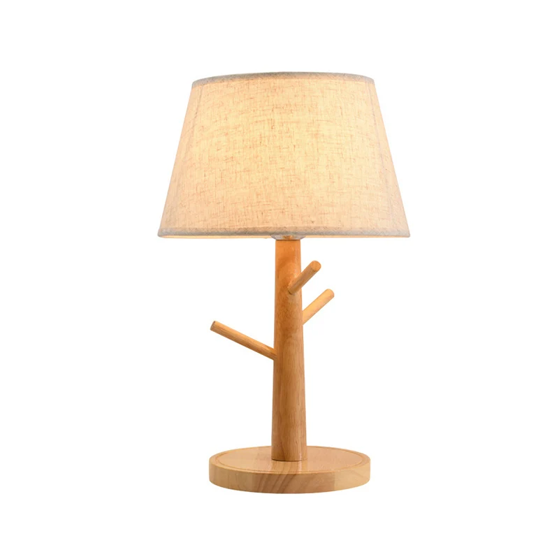Nachtkastjelamp met houten boomtak Minimalistische nachtkastjeverlichting met 1 hoofd en taps toelopende stoffen kap wit C...