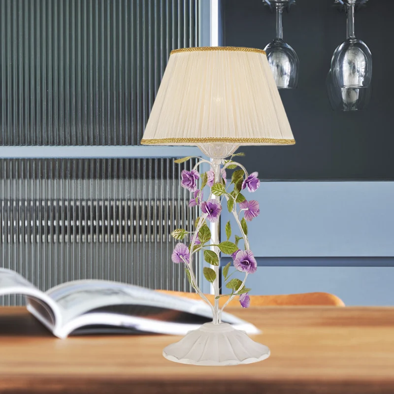 Nachtkastjelamp met 1 kop, Koreaanse bloem, witte stof, nachtkastje, verlichting voor slaapkamer Clearhalo