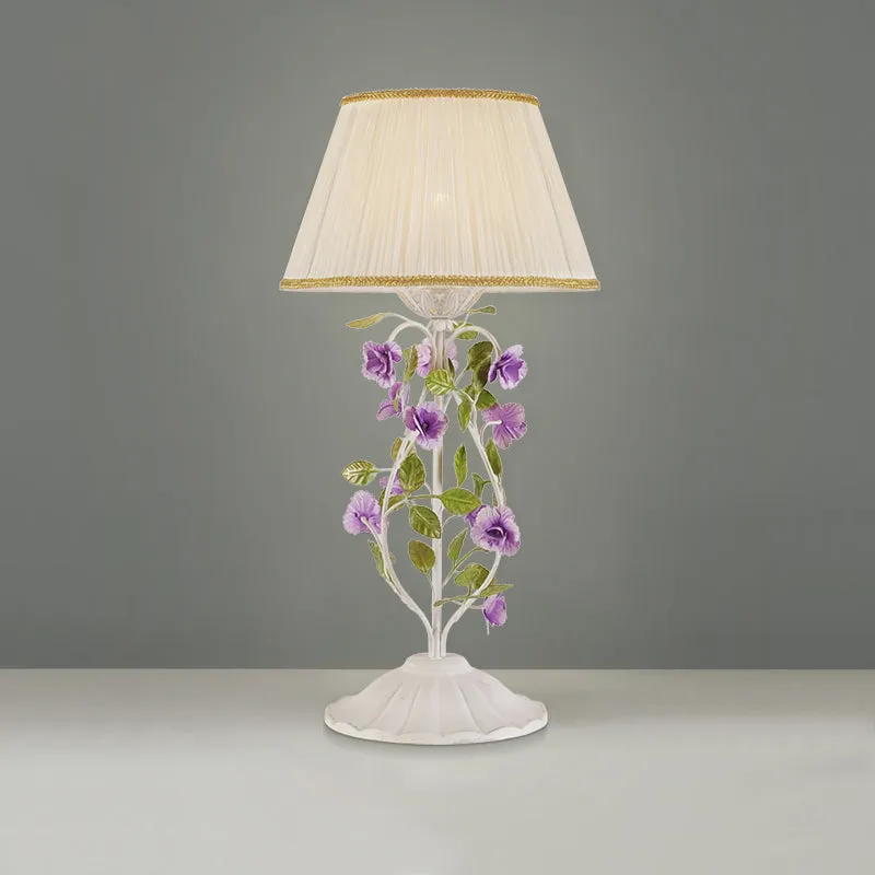 Nachtkastjelamp met 1 kop, Koreaanse bloem, witte stof, nachtkastje, verlichting voor slaapkamer Clearhalo