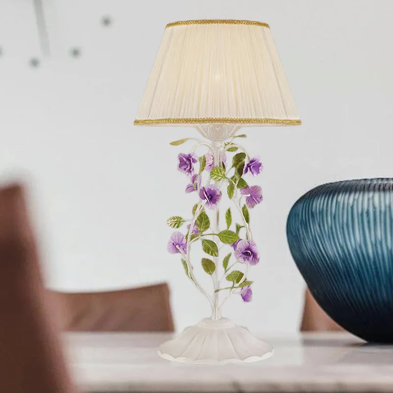 Nachtkastjelamp met 1 kop, Koreaanse bloem, witte stof, nachtkastje, verlichting voor slaapkamer Clearhalo