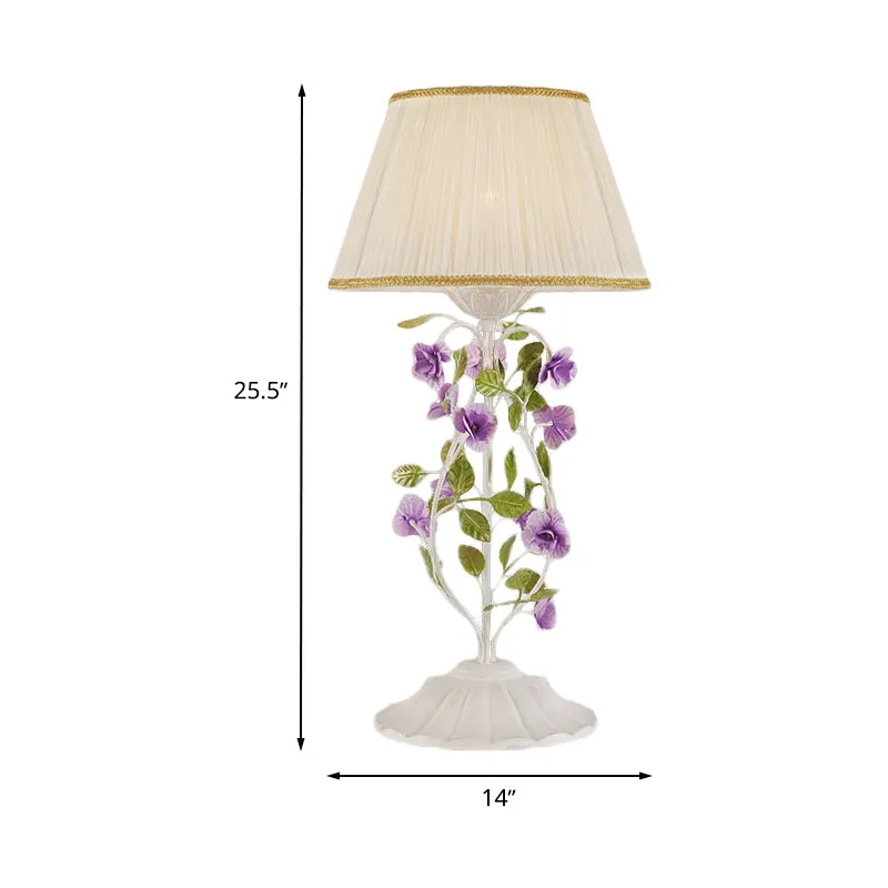 Nachtkastjelamp met 1 kop, Koreaanse bloem, witte stof, nachtkastje, verlichting voor slaapkamer Clearhalo