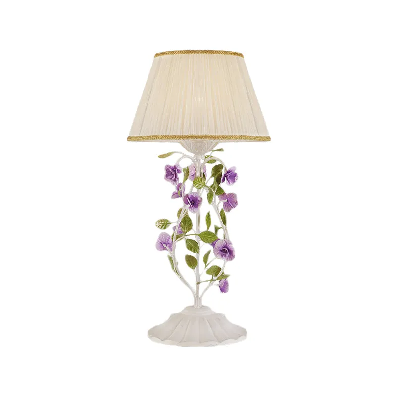 Nachtkastjelamp met 1 kop, Koreaanse bloem, witte stof, nachtkastje, verlichting voor slaapkamer Clearhalo