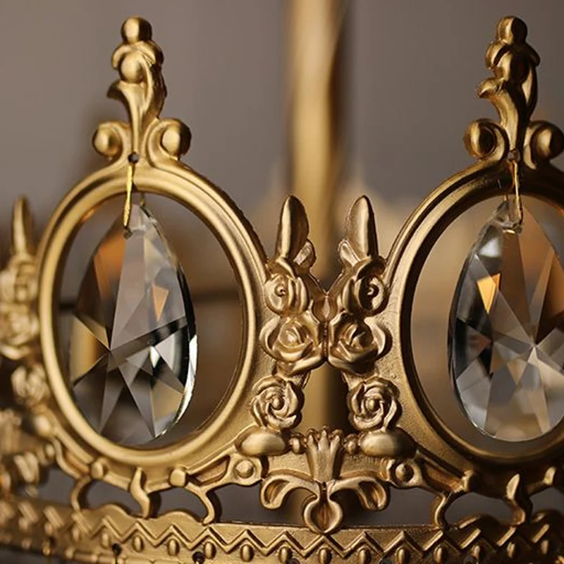 Nachtkastjelamp met één lamp, antieke kroonvormige kristallen tafellamp goud voor slaapkamer Clearhalo