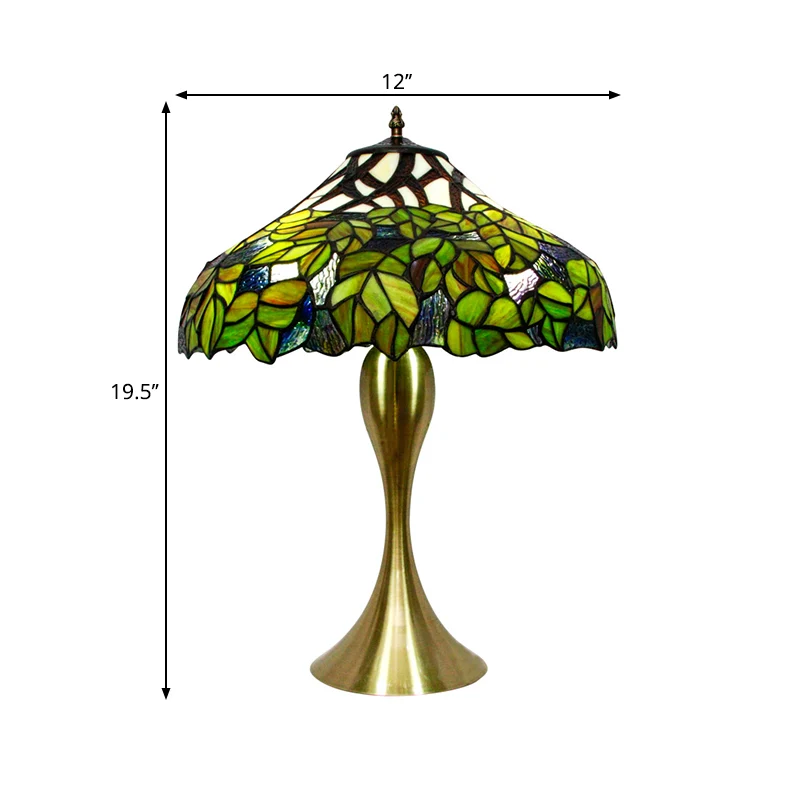 Nachtlampje met 1 kop, antiek groen, handgemaakte kunstglazen bureaulamp met boompatroon Clearhalo
