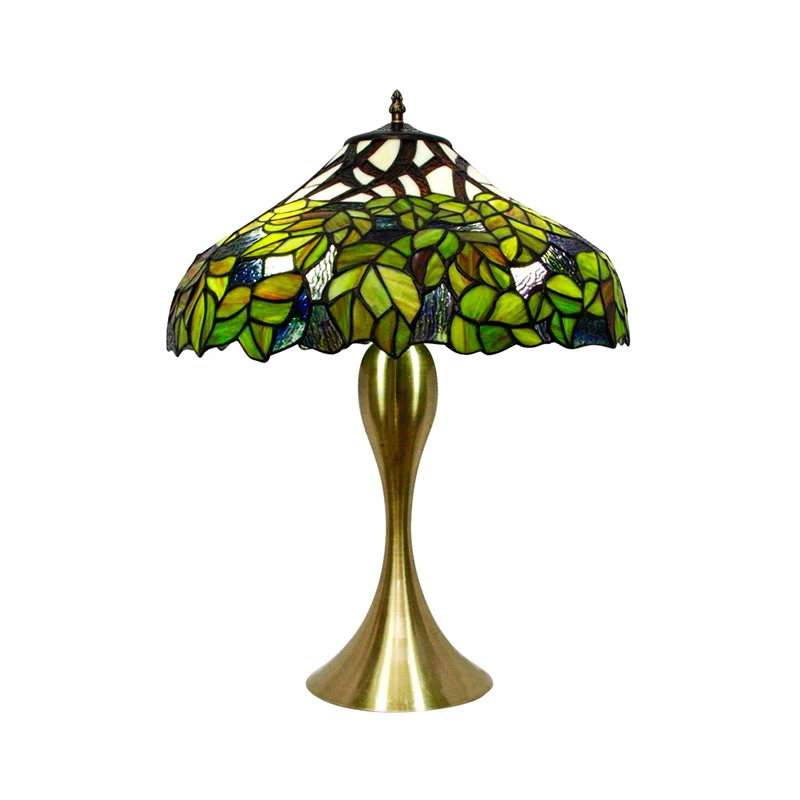 Nachtlampje met 1 kop, antiek groen, handgemaakte kunstglazen bureaulamp met boompatroon Clearhalo