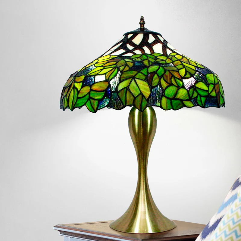 Nachtlampje met 1 kop, antiek groen, handgemaakte kunstglazen bureaulamp met boompatroon Clearhalo