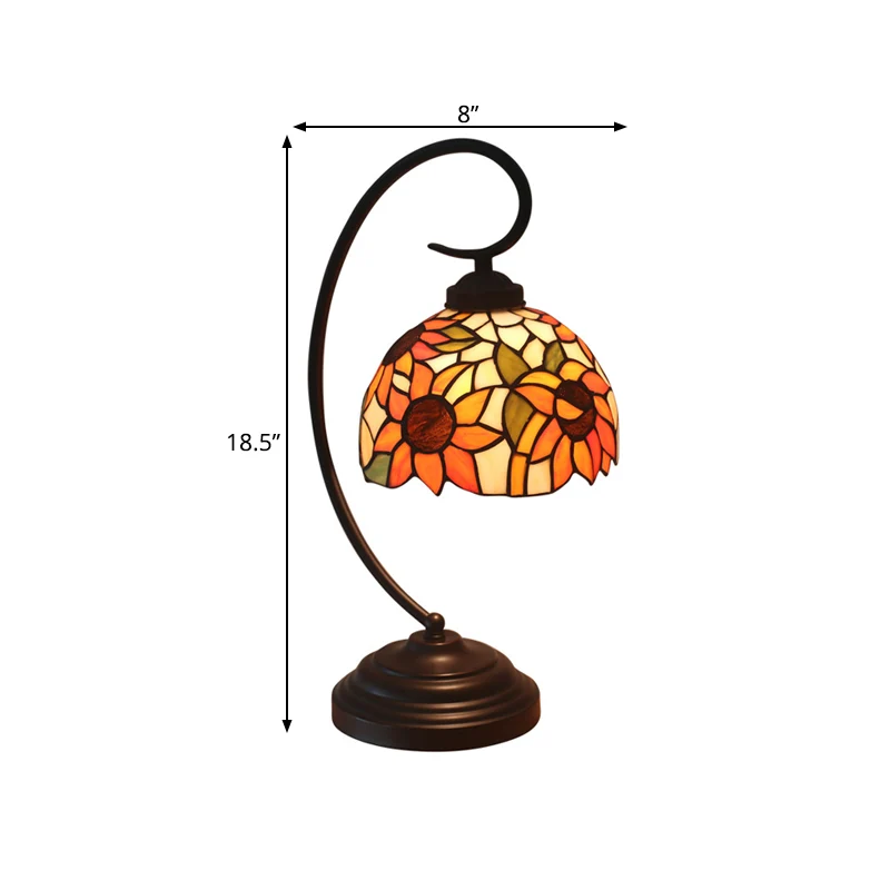 Nachtlampje met 1 lamp, Mediterraan zonnebloem-glas--lood, nachtkastje donkere koffie met draaiarm Clearhalo