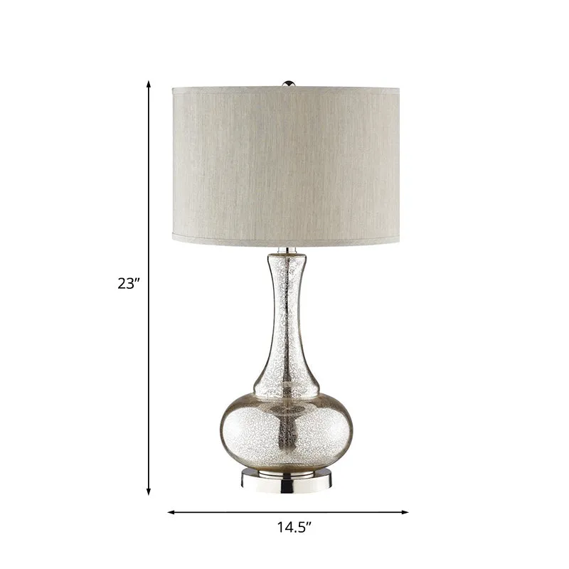 Nachtverlichting, landelijke vaas, tafellamp van zilvercraqueléglas met ronde kap, 1 lamp Clearhalo