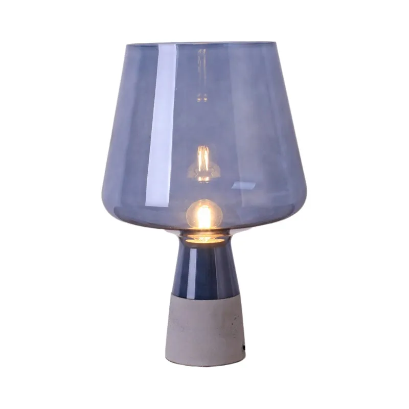 Nachtverlichting met afgeknotte kegel, midden van de eeuw, geel/blauw glas, tafellamp met 1 kop, open ontwerp en massieve...