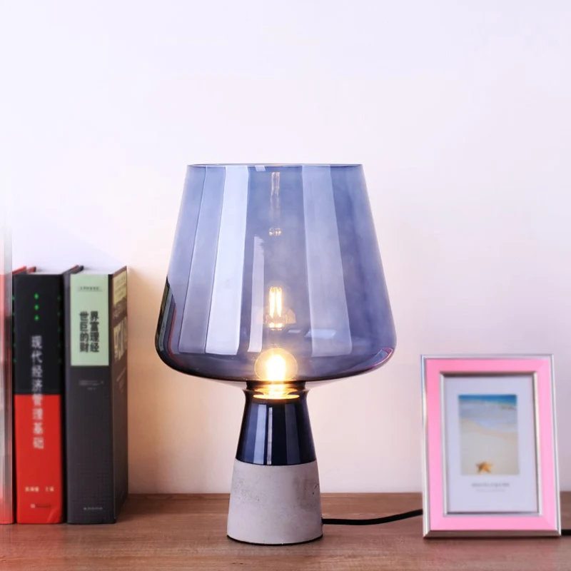 Nachtverlichting met afgeknotte kegel, midden van de eeuw, geel/blauw glas, tafellamp met 1 kop, open ontwerp en massieve...