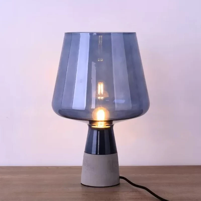 Nachtverlichting met afgeknotte kegel, midden van de eeuw, geel/blauw glas, tafellamp met 1 kop, open ontwerp en massieve...