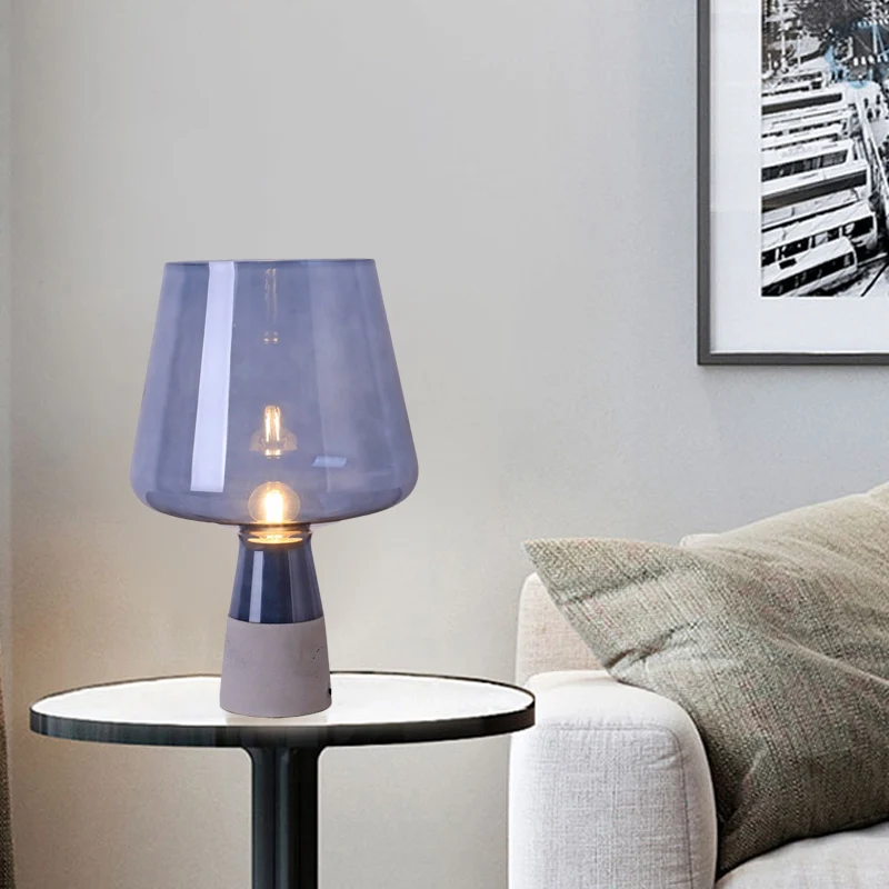 Nachtverlichting met afgeknotte kegel, midden van de eeuw, geel/blauw glas, tafellamp met 1 kop, open ontwerp en massieve...