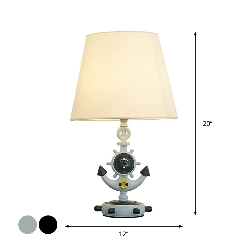 Nautische kegeltafellamp stof 1 licht studeerkamer nachtverlichting met ankerbasis en roervoetstuk zwart/blauw Clearhalo