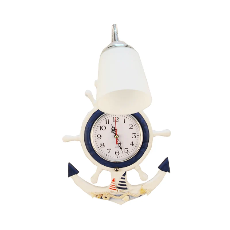 Nautische stijlvolle roerwandlamp met klok 1 lichthouten en glazen wandkandelaar wit voor babykamer Clearhalo