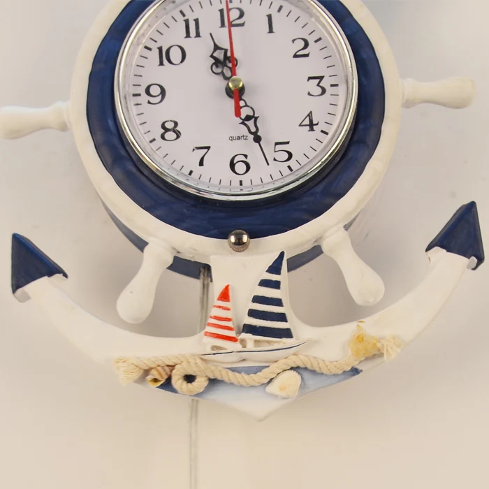 Nautische stijlvolle roerwandlamp met klok 1 lichthouten en glazen wandkandelaar wit voor babykamer Clearhalo