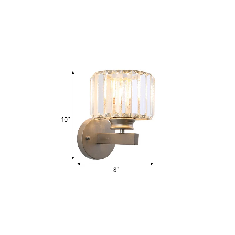 Nikkel Drum Sconce Light Wall Contemporary 1 Light Crystal Wandgemonteerde verlichting voor slaapkamer Clearhalo