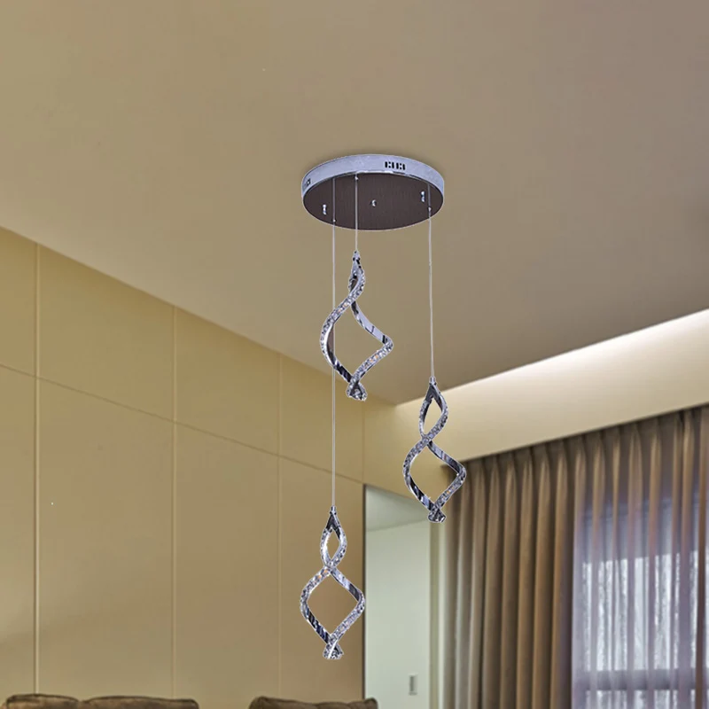Nikkelvormige clusterhanger moderne stijl met 3 lampen en kristallen verlichting warm/wit licht Clearhalo