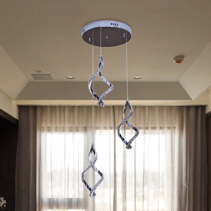 Nikkelvormige clusterhanger moderne stijl met 3 lampen en kristallen verlichting warm/wit licht Clearhalo