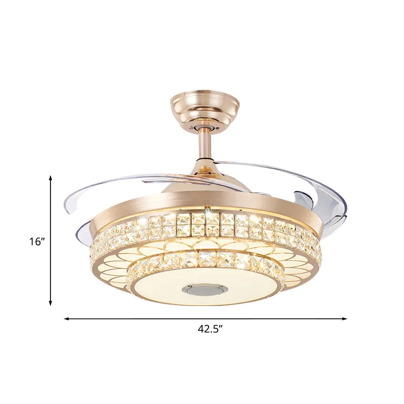 2 niveaus salon LED-plafondventilator licht modern kristal 3 bladen goud semi-inbouwmontage, 42,5 "breed Clearhalo