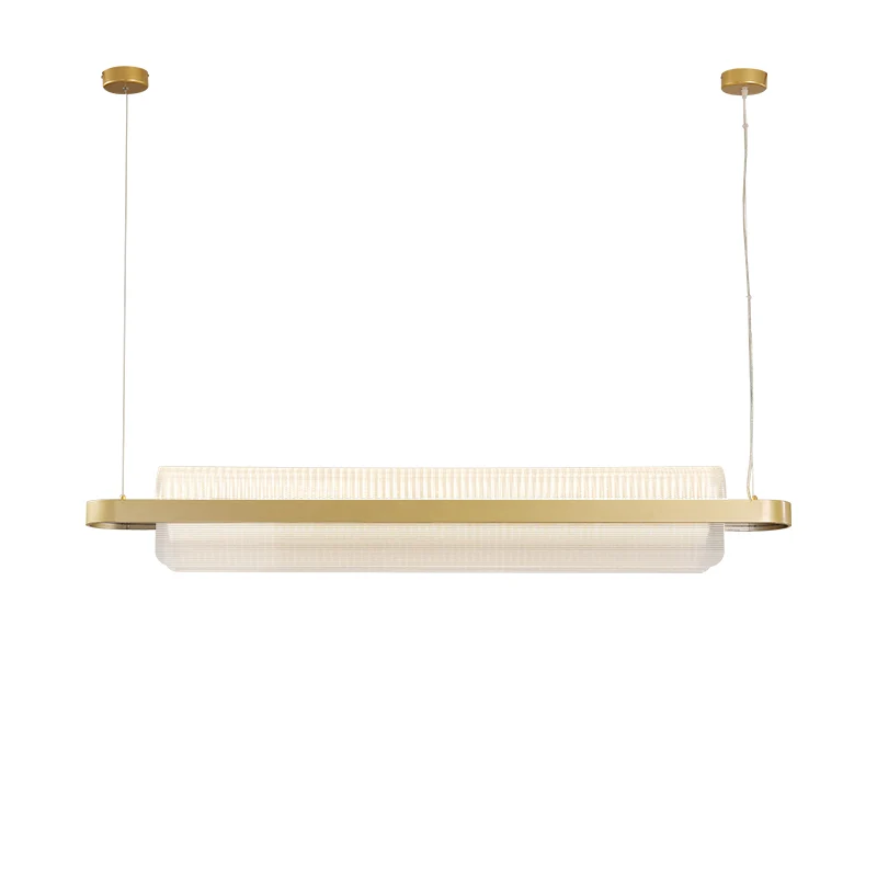 Noordse lineaire eilandlamp acryl eetkamer LED hanglamp goud Clearhalo