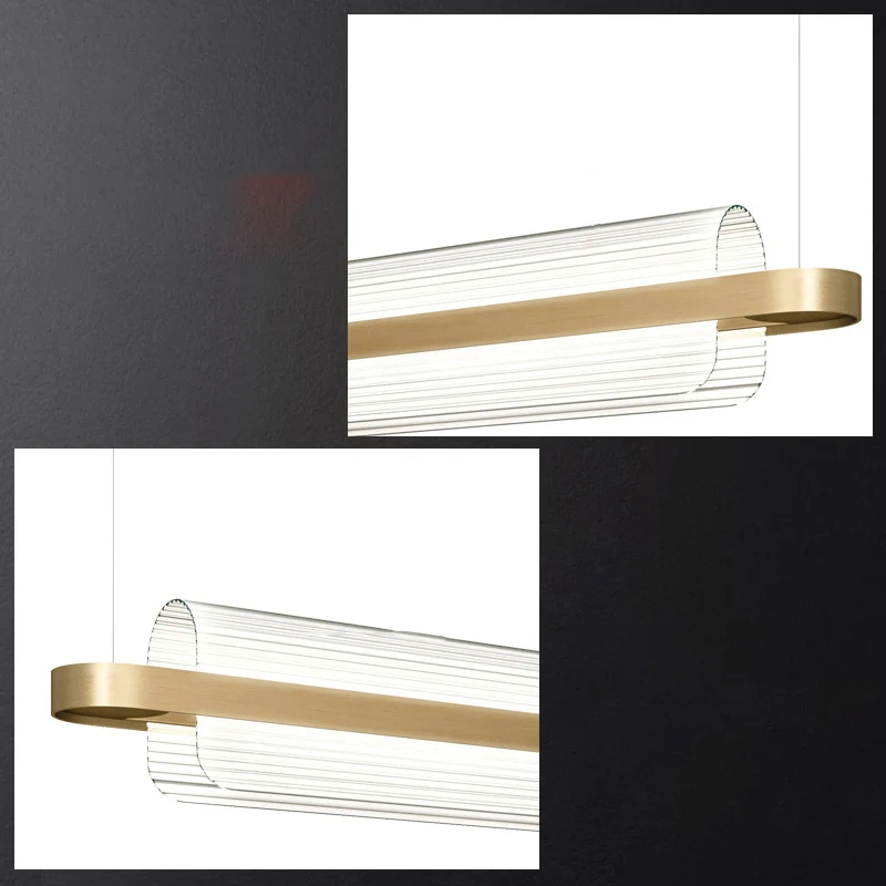 Noordse lineaire eilandlamp acryl eetkamer LED hanglamp goud Clearhalo