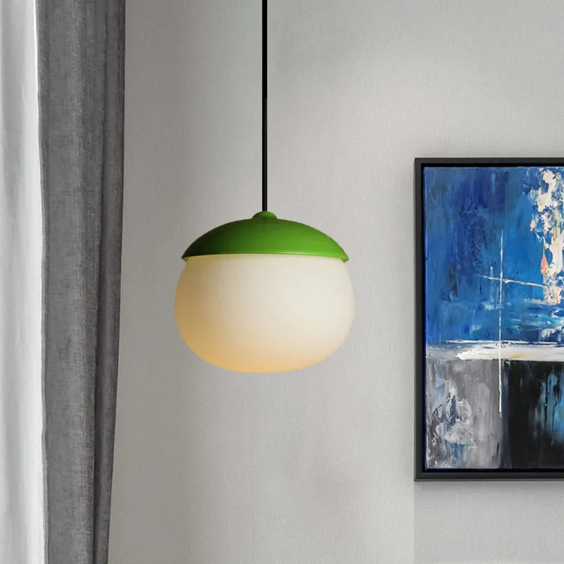 Nootvorm hanglamp modern wit glas 1-lichts groene hanglamp voor restaurant Clearhalo
