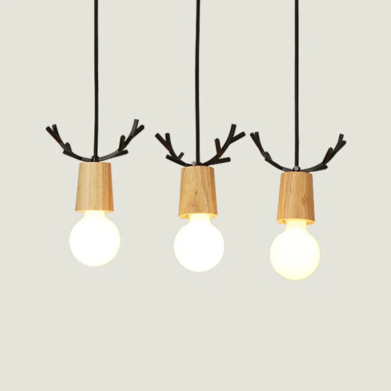 Nordic Antler Meerdere Hanglampen Houten 3-Licht Restaurant Plafondhanger met Open Lampontwerp Clearhalo