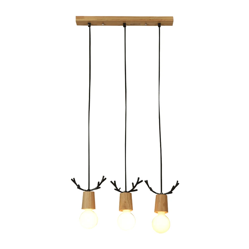 Nordic Antler Meerdere Hanglampen Houten 3-Licht Restaurant Plafondhanger met Open Lampontwerp Clearhalo