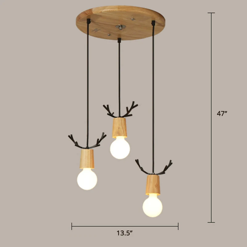 Nordic Antler Meerdere Hanglampen Houten 3-Licht Restaurant Plafondhanger met Open Lampontwerp Clearhalo