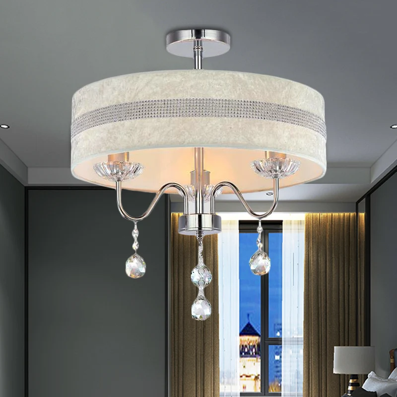 Nordic Drum stoffen kroonluchter licht 3/4 lichts plafondlamp met kristallen druppel chroom voor slaapkamer Clearhalo