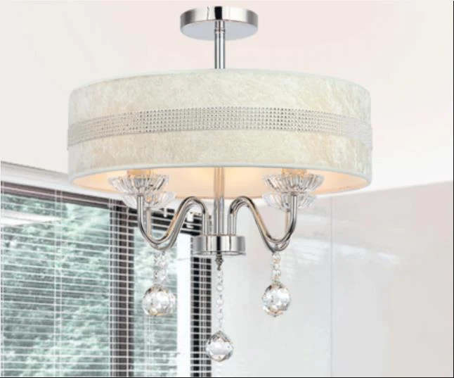 Nordic Drum stoffen kroonluchter licht 3/4 lichts plafondlamp met kristallen druppel chroom voor slaapkamer Clearhalo