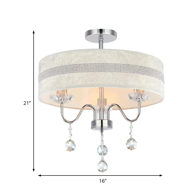 Nordic Drum stoffen kroonluchter licht 3/4 lichts plafondlamp met kristallen druppel chroom voor slaapkamer Clearhalo