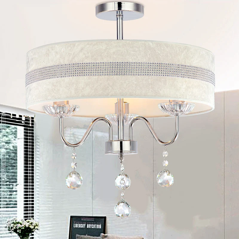 Nordic Drum stoffen kroonluchter licht 3/4 lichts plafondlamp met kristallen druppel chroom voor slaapkamer Clearhalo