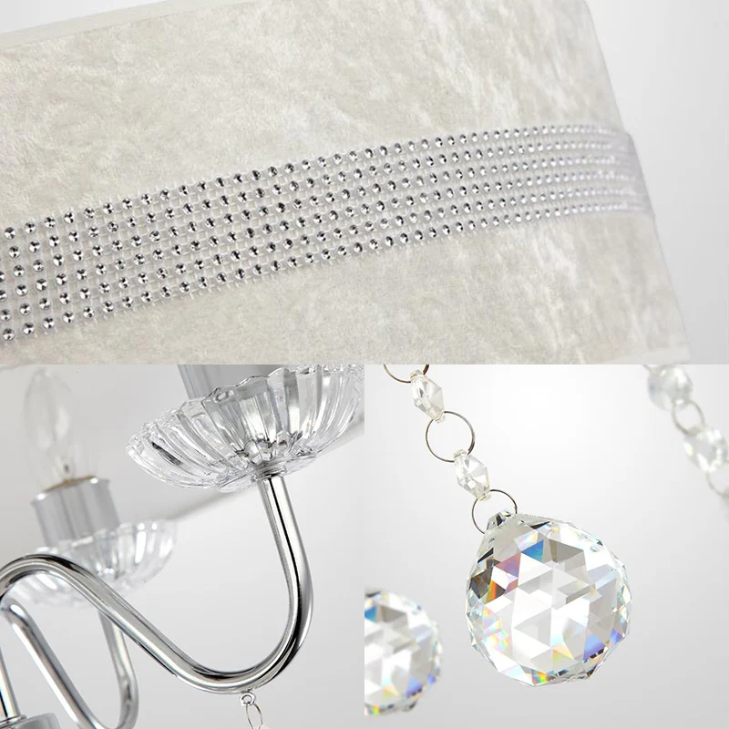 Nordic Drum stoffen kroonluchter licht 3/4 lichts plafondlamp met kristallen druppel chroom voor slaapkamer Clearhalo