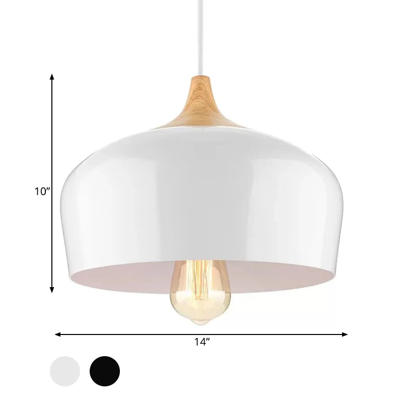 Nordic metalen hanglamp met komschaduw 1 licht zwart/wit hanglamp voor eetkamer, 12"/14" breed Clearhalo