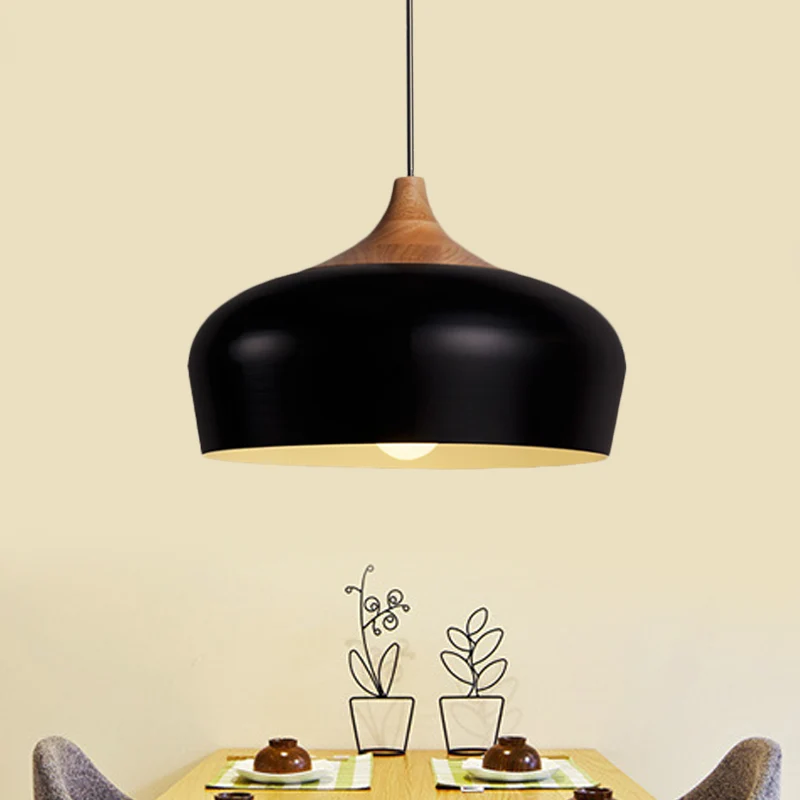 Nordic metalen hanglamp met komschaduw 1 licht zwart/wit hanglamp voor eetkamer, 12"/14" breed Clearhalo