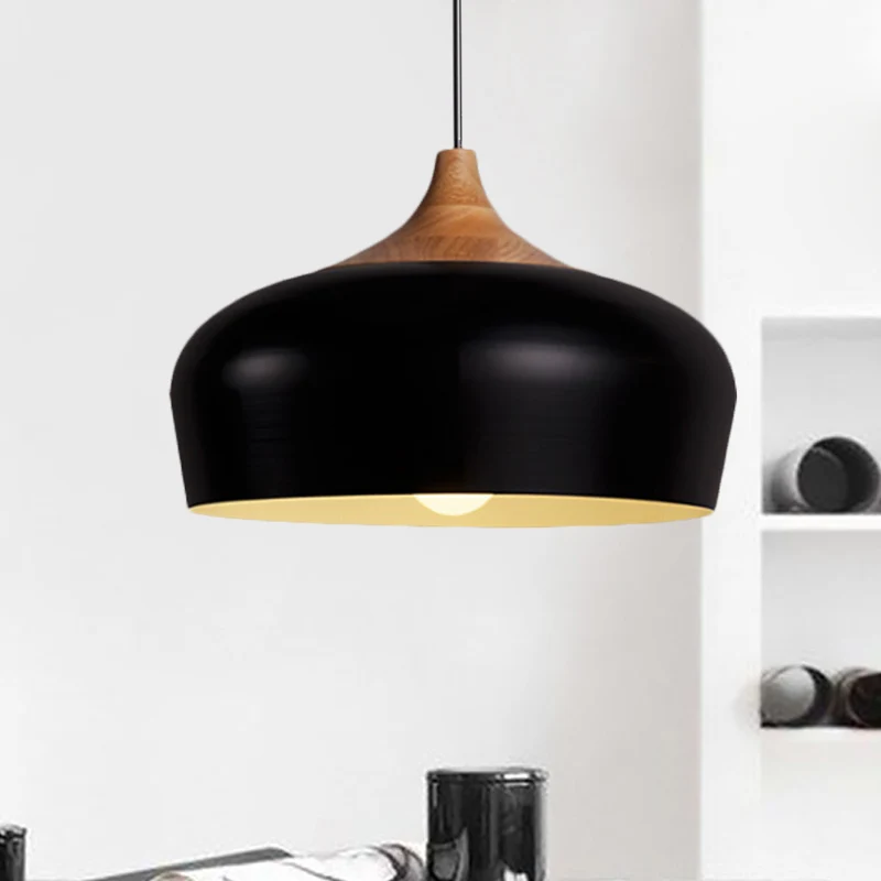 Nordic metalen hanglamp met komschaduw 1 licht zwart/wit hanglamp voor eetkamer, 12"/14" breed Clearhalo