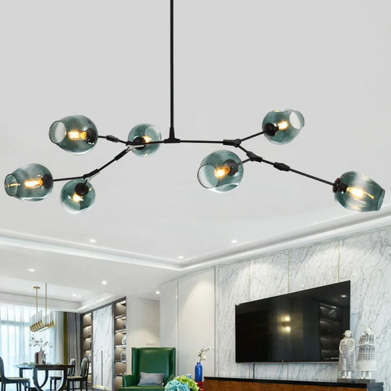 Nordic Moleculaire Hangende Verlichting Kuiltje Glas 7 Hoofden Woonkamer Hangende Kroonluchter Clearhalo