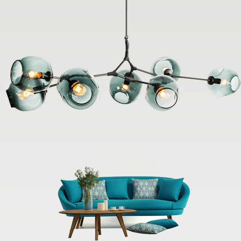 Nordic Moleculaire Hangende Verlichting Kuiltje Glas 7 Hoofden Woonkamer Hangende Kroonluchter Clearhalo