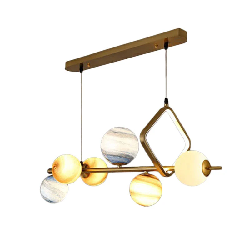 Nordic Planet hanglamp glas--lood 7-kops eetkamerkroonluchter goud Clearhalo