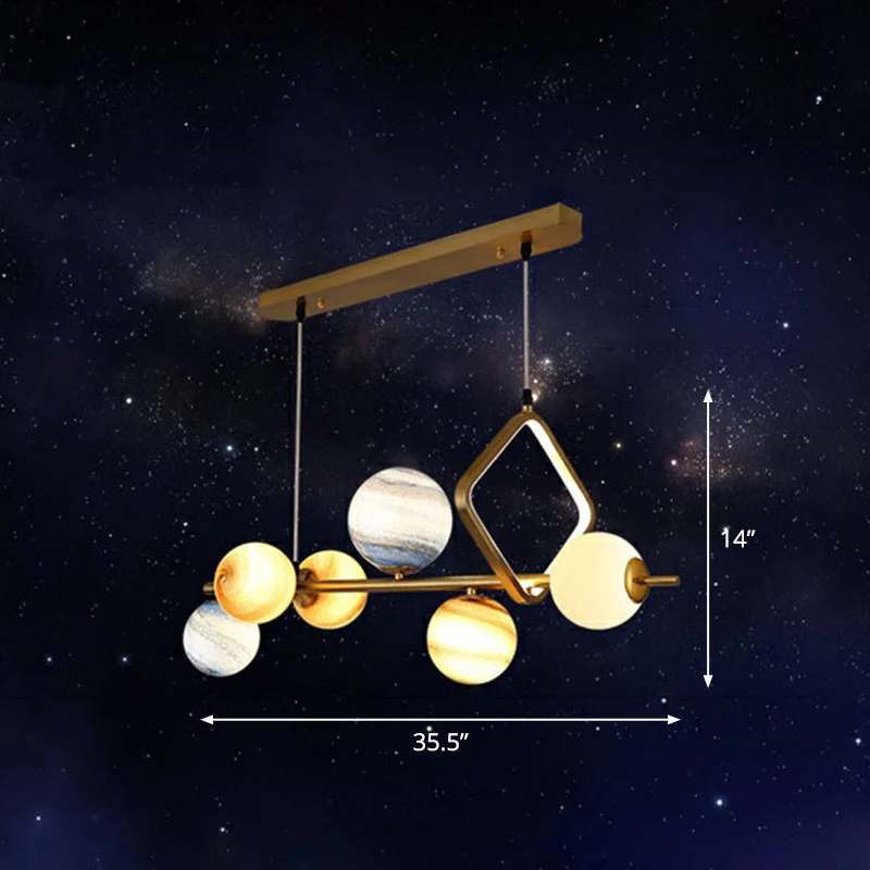 Nordic Planet hanglamp glas--lood 7-kops eetkamerkroonluchter goud Clearhalo