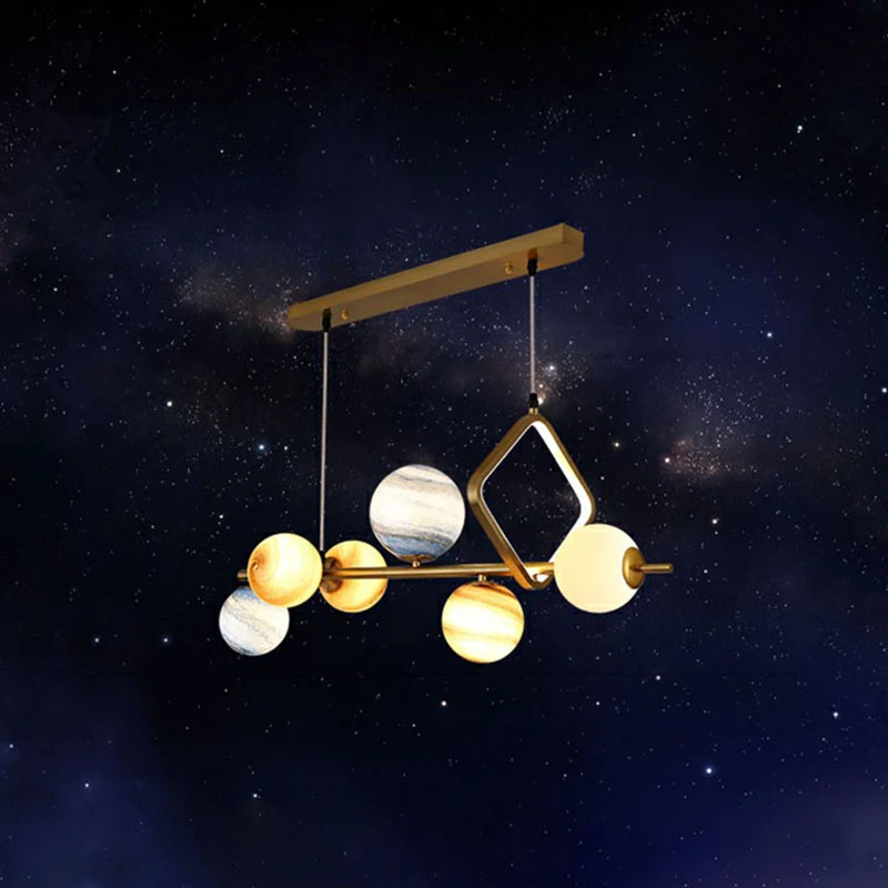 Nordic Planet hanglamp glas--lood 7-kops eetkamerkroonluchter goud Clearhalo