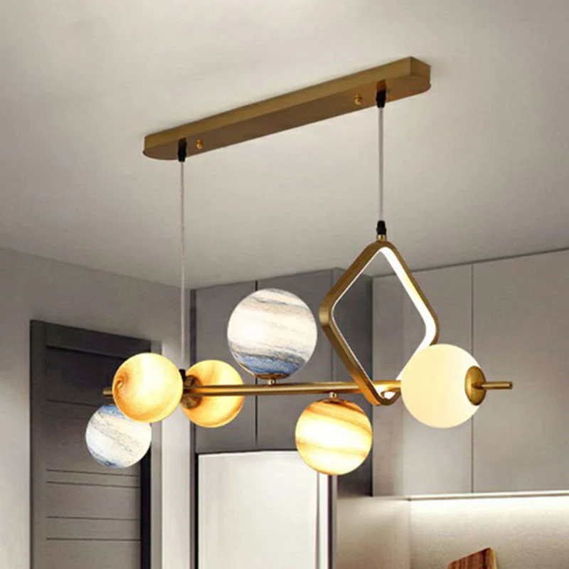 Nordic Planet hanglamp glas--lood 7-kops eetkamerkroonluchter goud Clearhalo